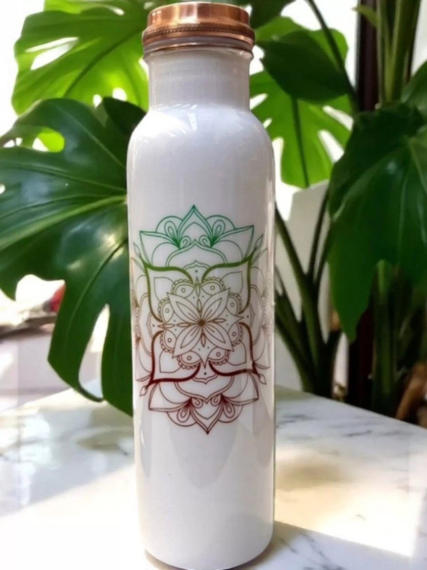 100% Copper Water Bottle - White with Pattern