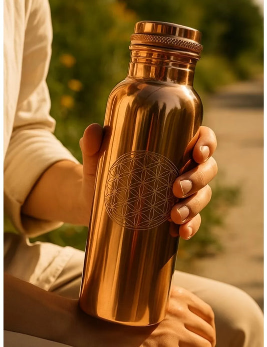 100% Copper Water Bottle - Flower of Life