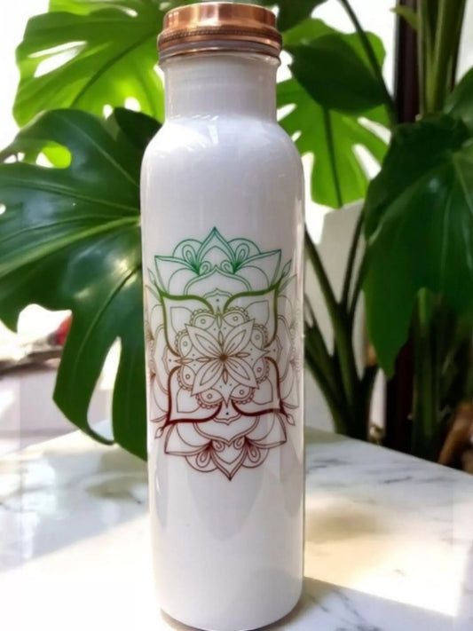 100% Copper Water Bottle - White with Pattern
